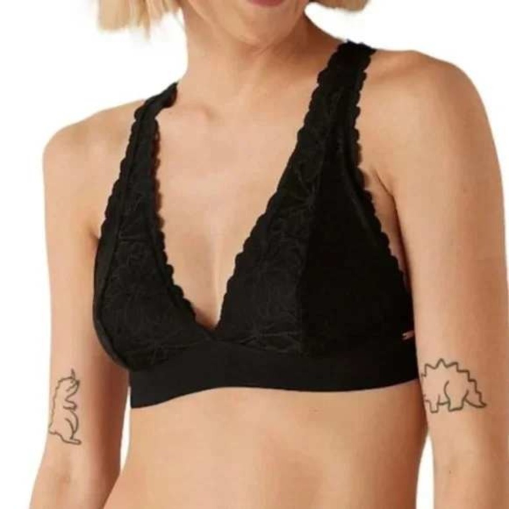 NWT PINK Victoria's Secret Black Lace Strappy Bralette Removable Padding Large